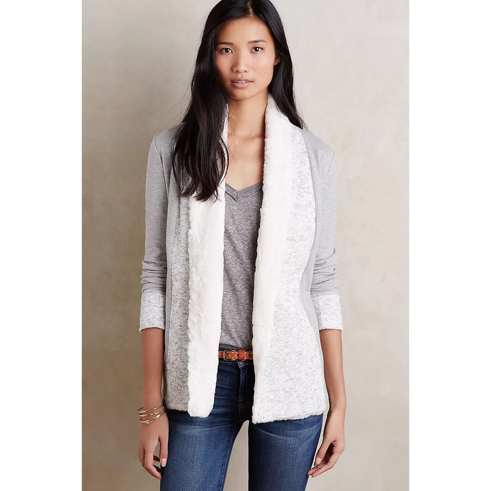 Anthropologie Saturday Sunday Ambrose Sherpa Knit Cardigan Gray Size M Pockets